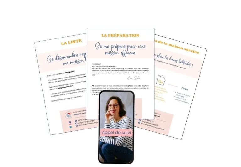 Des fiches et un appel de suivi sont inclus dans le tarif de la prestation La Mission proposée par Simpliphie Home Organizer à Toulouse